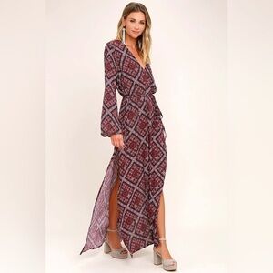 LULUS | Boho Burgundy Print dress | size Large